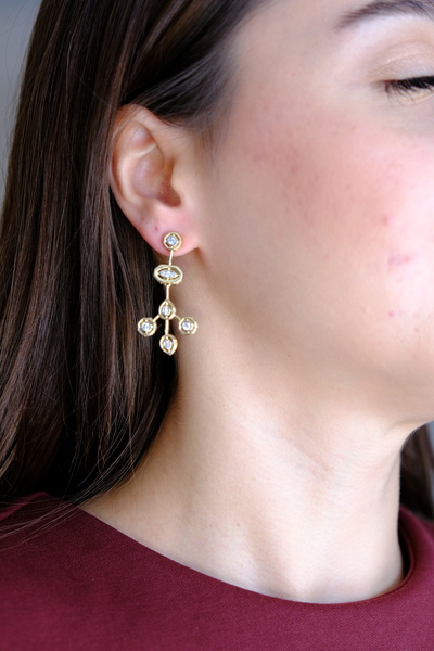 mysteriajewelry 14K Altın Kaplama Özel Seri Altın Renk Göz Sallantılı Küpe