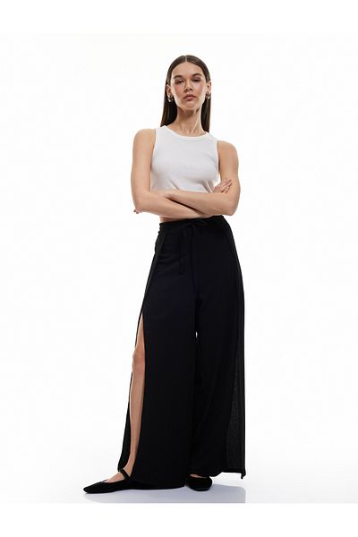 Koton Tie Detailed Comfortable Fit Slit Wide Leg Trousers Wrapped