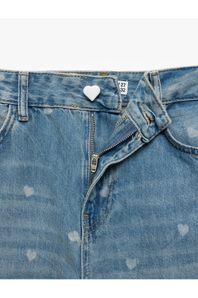 Koton Kalp Baskılı Normal Paça Pamuklu Bol Kalıp Denim Pantolon - Loose Straight Fit Jean