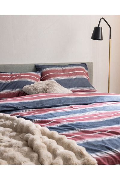 Madame Coco Edgard Single 100% Cotton Flannel Duvet Cover Set - Red/Navy Blue