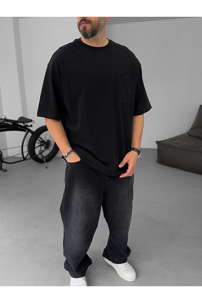 BYBASICMAN Black Single Pocket Basic Oversize T-Shirt C-049