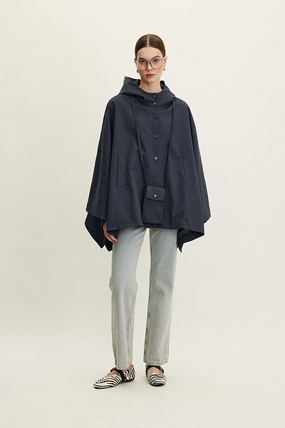 Manuka Navy Blue Cape Trench Coat - Bag Detailed