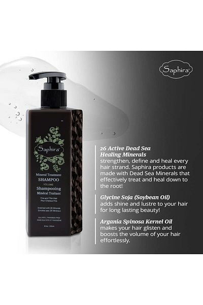 Saphira Mineral Treatment Shampoo for Fine, Thin and Color-Treated Hair, Sulfate-Free, Paraben-Free
