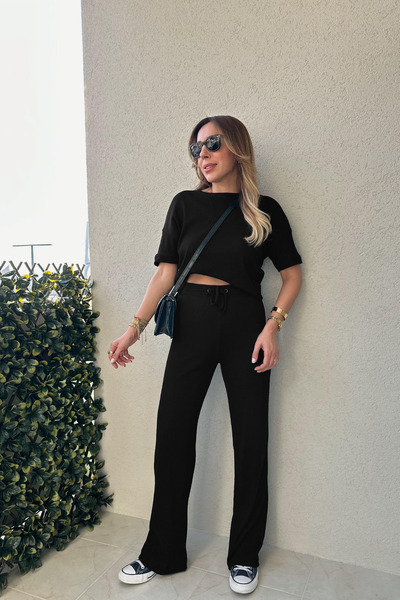 YAKAMEL Women's Summer Loose Fit Short Sleeve Corded Suit