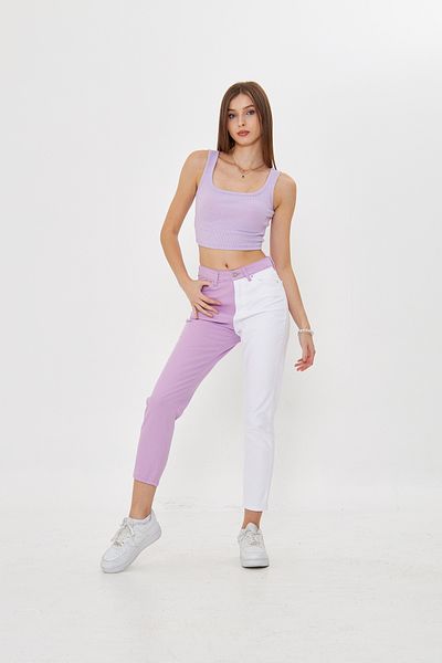 Kutaf Lilac White Two-Color High Waist Mom Jeans