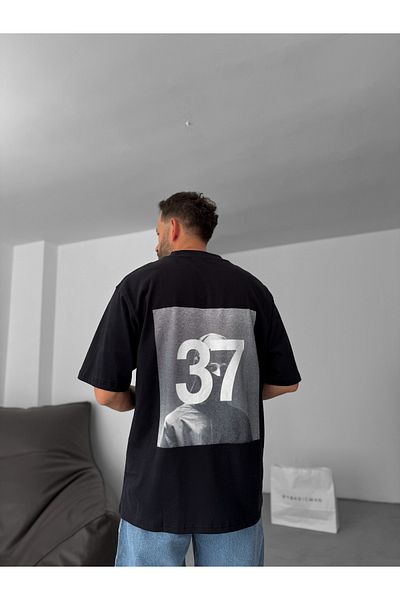BYBASICMAN C37 Printed Black Oversize T-Shirt - C-059