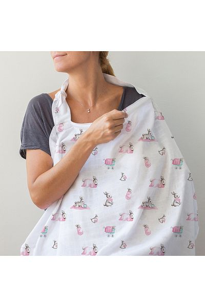 DEUX LAPINS Bébé Lapin Rose - 100% Cotton Muslin Breastfeeding Bib