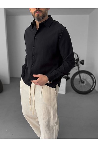 BYBASICMAN Black Basic Long Sleeve Shirt Jj-184