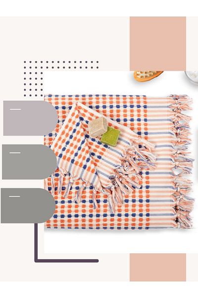 OYT TEKSTİL Arelina Textile 45x90 Measured 100% Cotton Blue-orange Color Fringe Draped Bubble Pattern Bath Towel