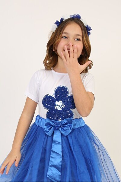 nacar çarşı Κοριτσίστικο κοντομάνικο μπλουζάκι με λαιμόκοψη ποδηλάτου και φλο...