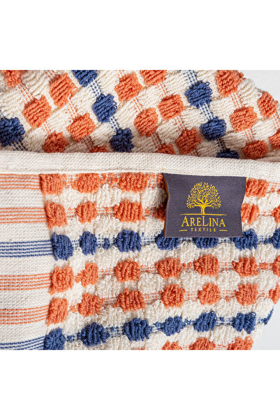 Arelina Textile 90x180 Cm %100 Pamuk Mavi -turuncu Renk Saçak Dökümlü Bubble ...