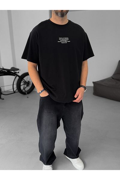 BYBASICMAN Black Text Embroidery Oversize T-Shirt C-002