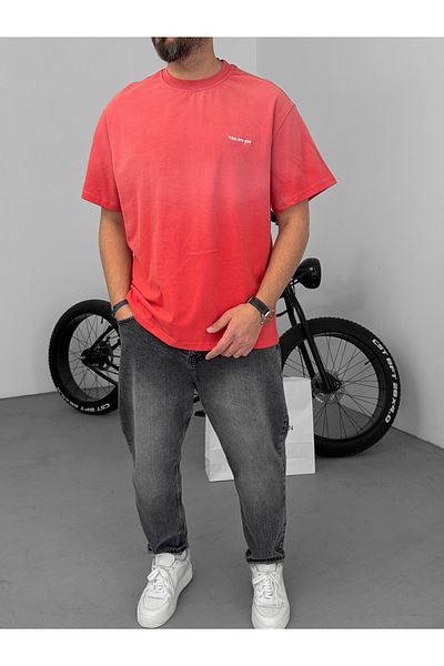 BYBASICMAN Who Are You Red Oversize Washable T-Shirt - C-049