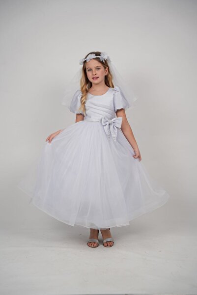 MONİTA فستان سهرة بناتي بأكمام البطيخ ومزين بفيونكة