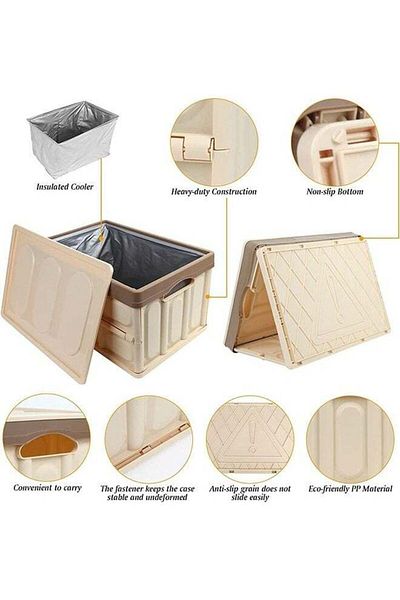 COOYA Collapsible Storage Bin/Bags,Storage Organizer,Durable Plastic,Foldable,for Car,Picnic,30L,Khaki
