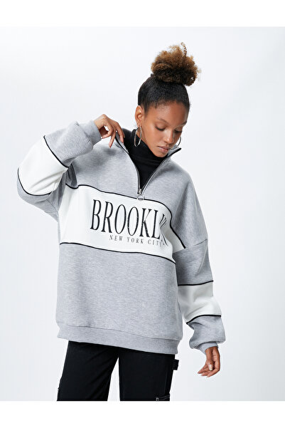 Koton Φούτερ με όρθιο γιακά, με στάμπα και μισό φερμουάρ, μακρυμάνικο