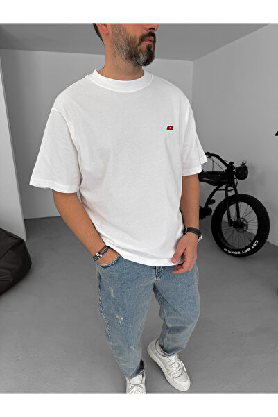 BYBASICMAN Біла футболка Oversize з вишивкою C-062