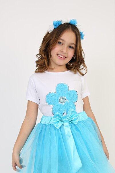 nacar çarşı Κοριτσίστικο κοντομάνικο μπλουζάκι με λαιμόκοψη ποδηλάτου και φλο...