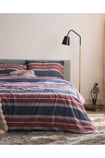 Madame Coco Edgard Single 100% Cotton Flannel Duvet Cover Set - Red/Navy Blue
