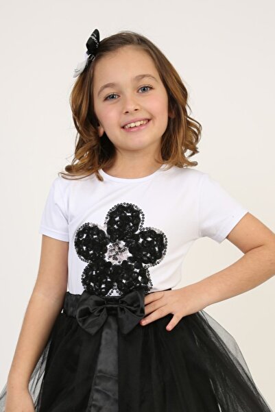 nacar çarşı Kız Çocuk Kısa Kol Bisiklet Yaka Çiçek Desenli Baskılı T-shirt 23...