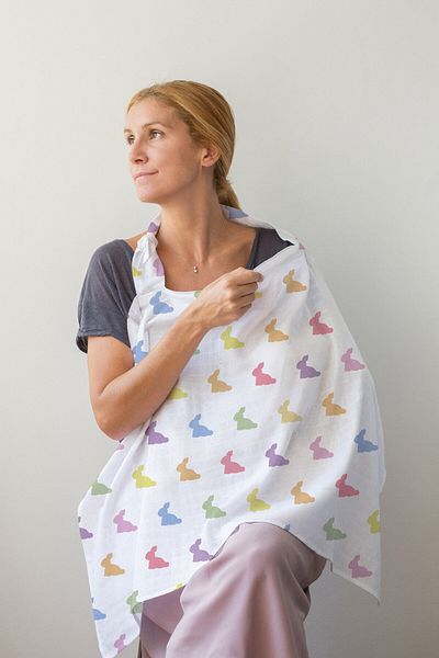 DEUX LAPINS 100% Cotton Muslin Baby Nursing Bib Rainbow Lapin - Multicolored Rabbits