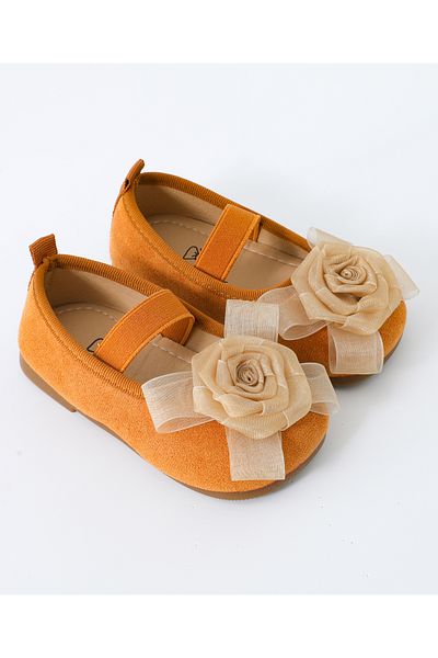 Mark & Mia Mark & Mia Floral Applique Elastic Belt Detailed Slip On Ballerina Shoes - Brown