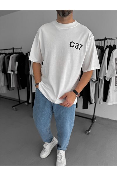 BYBASICMAN White C37 Printed Oversize T-Shirt C-059