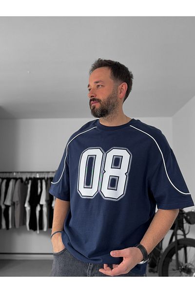 BYBASICMAN Navy Blue 08 Printed Oversize T-Shirt C-061