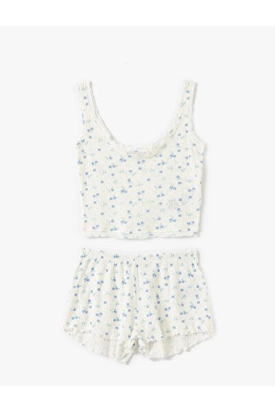 Koton Çiçek Desenli Pamuklu Şortlu Pijama Takımı