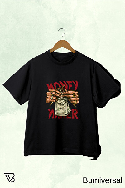 BUMİVERSAL تي شيرت أسود مطبوع للجنسين