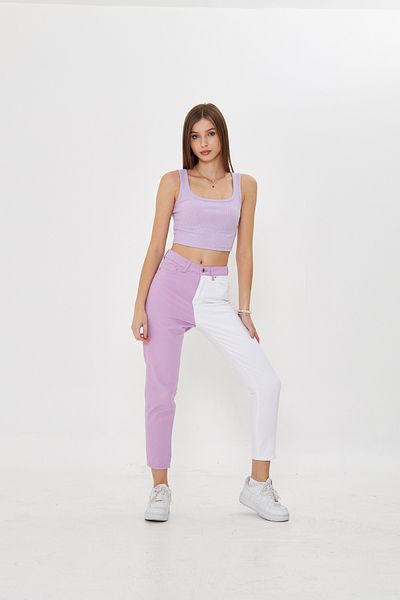 Kutaf Lilac White Two-Color High Waist Mom Jeans