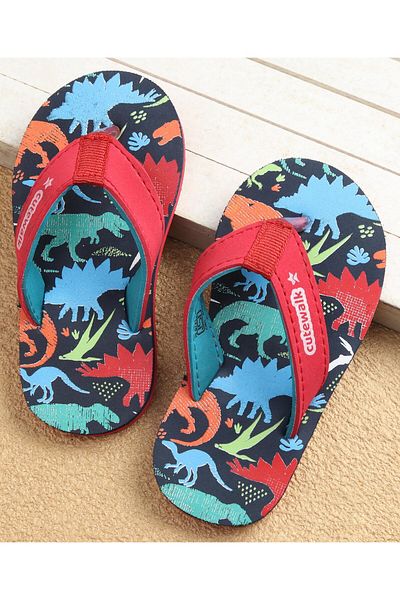 Cute Walk by Babyhug Cute Walk by Babyhug Slip on Flip Flops Dino Print - Navy & Red