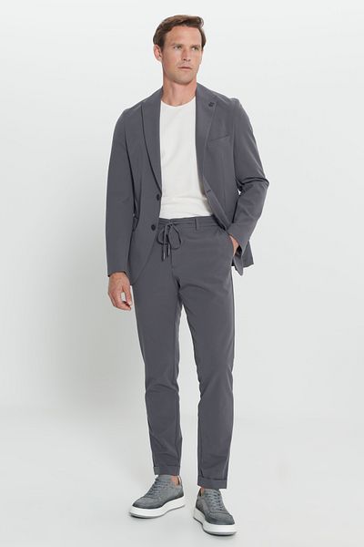 ALTINYILDIZ CLASSICS Men's Anthracite Slim Fit Slim Fit Swallow Neck Tie Waist Suit
