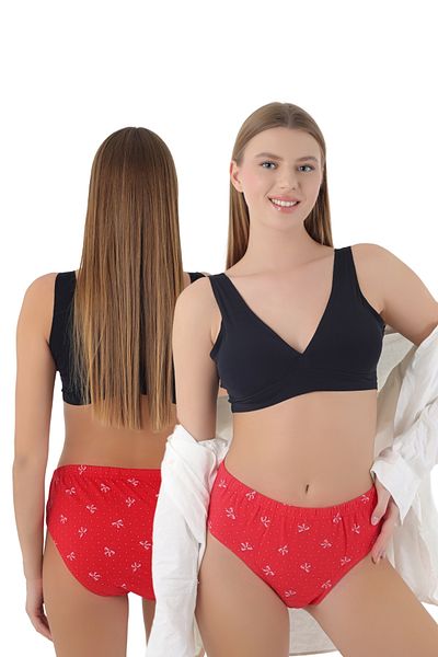 CENNETOĞLU Bow Patterned 100% Cotton Red High Waist Panties – Elegance and Naturalness!