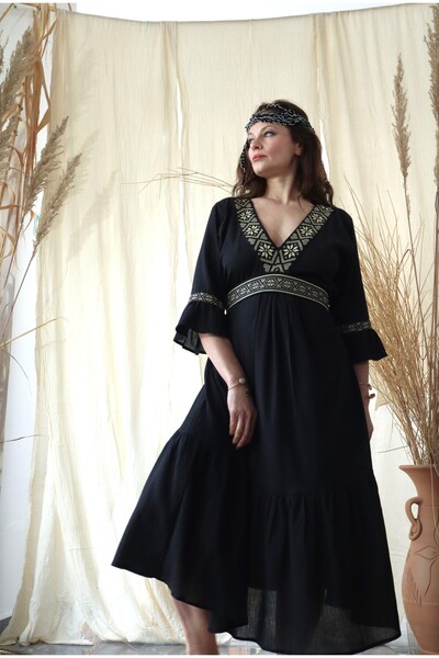 Su Koleksiyon Rumeli Bordür Detaylı Şİle Bezi Elbise