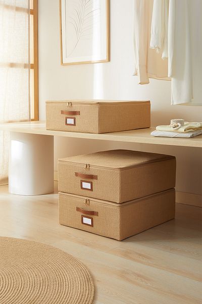 Ocean Home Textile 3 μεσαίου μεγέθους γιούτα Βάση Six Suitcase Organizer Υποστηριζόμενο κουτί αποθήκευσης 45x55x18