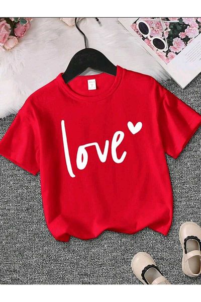 FAVORİST Love Girl's Summer Crew Neck Cotton T-Shirt