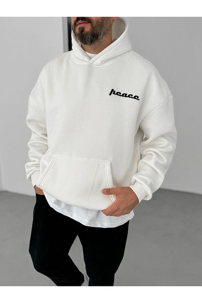 BYBASICMAN White Peace Patch Hooded Sweat B-2060