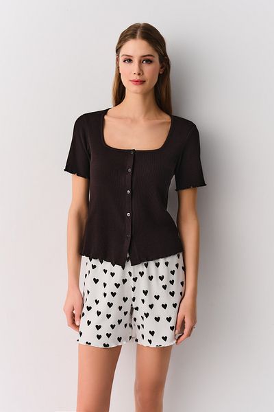 SUWEN Set de pijamale cu pantaloni scurți masculini moi