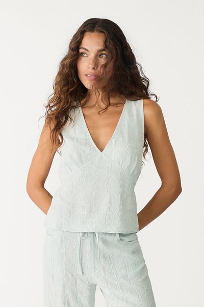 Stradivarius Embroidered linen blend top