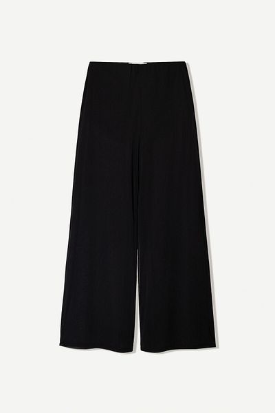Bershka Wide-leg crepe trousers with transparent detail