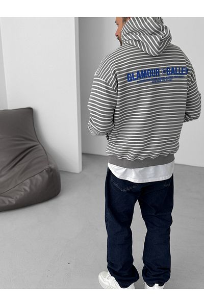 BYBASICMAN Gray Glamour Striped Hooded Sweat V-10-73