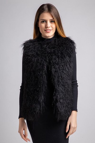 Deriderim Black Women's Nell Mohair Feather Loose Cut Vest