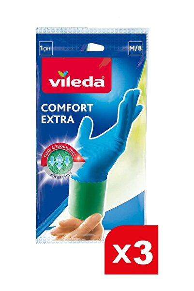 Vileda Comfort Extra Medium Cleaning Dish Gloves M/8 X 3 Pack