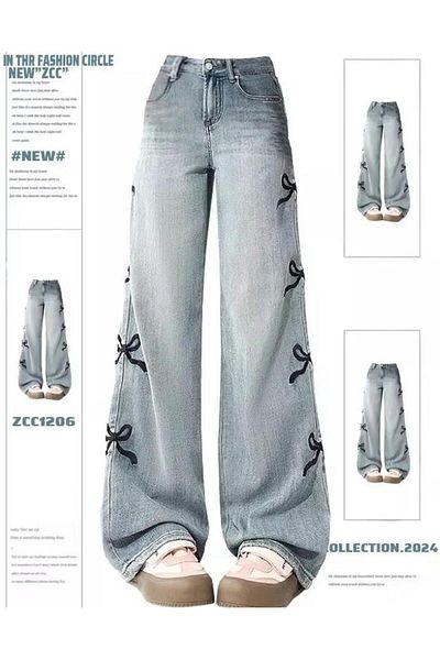 Touz Moda Y2k Ribbon Detailed - Pantaloni de jeans cu picioare largi