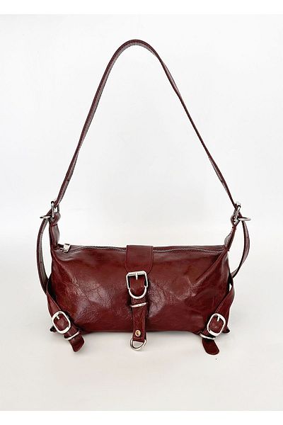 Mojeva Luce Bordo Premium - Vintage δερμάτινη γυναικεία τσάντα χειρός και ώμου, με ρυθμιζόμενη ζώνη