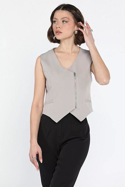 GÜLSELİ Gray Women's Zippered Vest