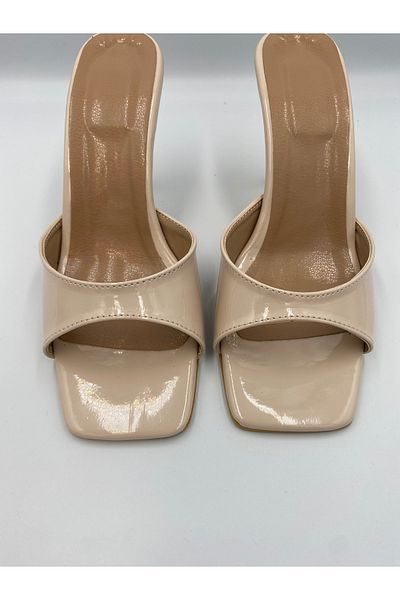 Ömer Ediz Shoes Real Women's Patent Leather 9 cm Heeled Slippers - Fashionable and Comfortable High Heels
