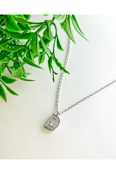 ALEYKA Çelik zincir ile tasarlanmış rodyum kaplama zirkon harf kolye