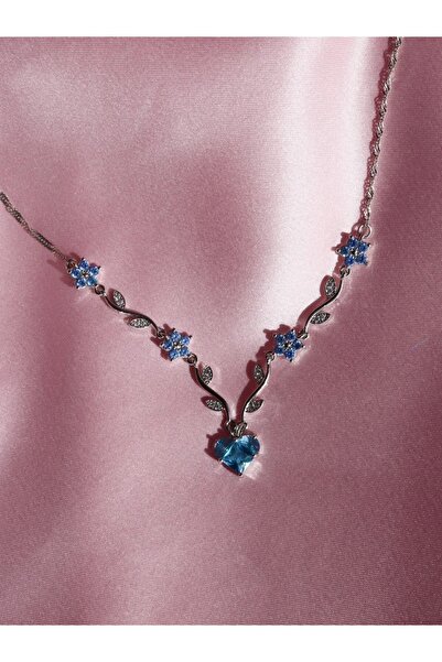 Reorah Collection Blue Heart Flower Necklace